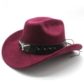 Burgundy faux suede Western cowboy hat with studded leather band and silver bull head icon - M (56-58cm) / Wine Red (Faux Suede)