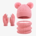 Pink knit set with pineapple pattern beanie, scarf and touchscreen gloves for kids - Dusty Pink
