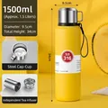 Yellow 1500ml 316 stainless steel vacuum flask with matte finish and portable handle - 1500ml / Handle Lid + Carrying Rope / Bright Yellow