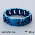 20mm men's stainless steel Cuban link bracelet in bright electroplated blue finish - Blue (KB162790-KJX-215)
