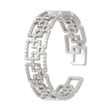 Detailed view of silver titanium steel open ring with geometric hollow rectangle patterns - Geometric Hollow Style (N-158)