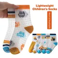 Breathable mesh kids socks with colorful cartoon car patterns in a five-pair pack - Grid Mesh Transportation Vehicle / 3-5 Years (Feet length 13-15cm)