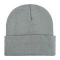 Classic grey acrylic knitted beanie hat with wide fold cuff for winter warmth - One Size / Light Gray