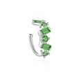 S925 sterling silver ear cuff with emerald green rectangular and round zircons - 925 Silver / Platinum Green Stone