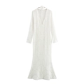 French style white lace V-neck long sleeve mermaid dress with matching floral choker - XS / White
