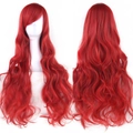 Long wavy cosplay wig in bright red heat-resistant synthetic fiber for women - Red