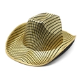 Golden western cowboy hat with black grid pattern and metallic reflective finish - Without Windproof Rope / Gold