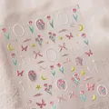 3D tulip nail stickers with pink floral relief and pearl ribbon patterns TS-2712 - 3D Embossed Spring Tulip Floral (TS-3712)