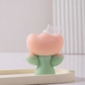 Pink tulip scented candle with green stem on tray, creative floral home decor gift - Light Pink with Light Green Leaf