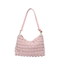 Borsa a spalla rosa a trama popcorn con tracolla sottile e dettagli a sfera d'oro - Rosa