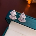 Orecchini a perno a doppio strato a forma di ventaglio con zirconi in argento lusso - Stile Ventaglio a Doppio Strato Perno in Argento 925 / Argento