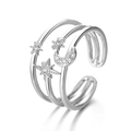 Anillo ajustable de plata multicapa con motivos de estrella y luna con circonitas - Triple Capa Estrella Luna