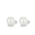 Elegant white round pearl earrings with S925 sterling silver studs and 925 hallmarks - S925 Sterling Silver-14MM