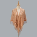 Elegante scialle di pizzo albicocca con intagli floreali e lunghe frange da donna - 180cm / Cammello