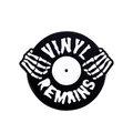 Retro skeleton hand holding vinyl record enamel pin with black and white gothic music theme - Vinyl Remains Lettering