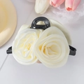 Elegant cream fabric rose hair claw with black base for Korean style bun updos - White