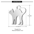 Polished stainless steel cat pendant with dimensions 12mm x 12.5mm and weight 0.5g - Cat Silhouette Charm