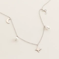 Collana luna stella in argento S925 con perle bianche e ciondoli a stella lucidi - Argento 925 / Oro Bianco