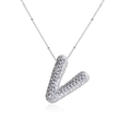 Silver 18K gold plated necklace with micro-pave letter V zircon pendant on white background - Letter V / Steel