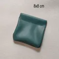 Dark green leather mini cosmetic pouch with self-closing spring clip, 8x8cm size - Small Dark Green