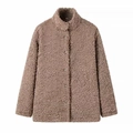 Braune Fleecejacke für Damen mit Stehkragen und Knopfleiste in modernem Stil - S / Khaki