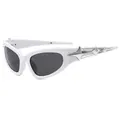 Futuristic white punk sunglasses with grey lenses and silver star accents on the frame - White Frame Gray Lens