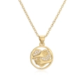 Gold star and moon necklace with heart shaped crystal pendant and circle design - Embracing Heart (CN001999YH)