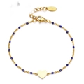 Gold-plated stainless steel bracelet with dark blue enamel beads and heart charm - Blue