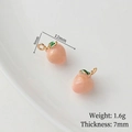 Gold-plated peach fruit charm with pink enamel and green leaf detail for DIY jewelry - Single Piece Price / Peach