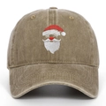 Close-up of Santa Claus embroidery on vintage washed khaki cotton baseball cap - Khaki