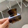 Minimalist dark brown tortoiseshell hair claw clip in a small vase-shaped design - Glossy Light Tortoiseshell - Vase Shape - Butterfly Buckle