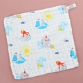 Soft 100% cotton gauze baby square towel with blue sailboat and sea life cartoon prints - 【dream Ocean】