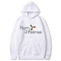White Merry Christmas hoodie with drawstring hood and festive holiday leaf print - S / White