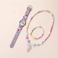Set orologio unicorno per bambini con cinturino in silicone viola, collana e bracciale - Viola (Include orologio con unicorno + collana + set di braccialetti)
