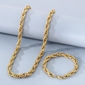 Conjunto de joyas de acero de titanio con collar de cadena trenzada dorada y pulsera - 8mm Dorado-Pulsera 20cm