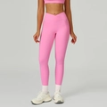 Legging de yoga rose à taille haute croisée en tissu extensible pour femmes sportives - Rose rosé