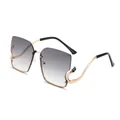 Oversized rimless sunglasses with gradient lenses and unique golden S-shaped metal temples - Golden Frame/Green Gradient Lens