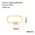 Detailansicht des 18K vergoldeten ovalen Schraubverschlusses mit Zirkon-Besatz und Maßen - Gold XL-P06154