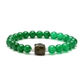 Green natural stone beaded bracelet with a brown square agate centerpiece on white background - Green Chalcedony