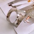 Modern silver geometric cutout bangle with high-polish mirror finish and minimalist design - Silver Geometric Deconstructed Hollow