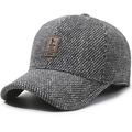 Cappellino da baseball invernale da uomo con paraorecchie e tessuto in tweed grigio caldo - Regolabile / Grigio