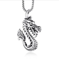 Silver dragon pendant necklace with box chain made of vintage stainless steel - Dragon + Titanium Steel Chain
