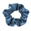 Detailed view of the dark blue velvet scrunchie showing soft texture and pleated design - Sky Blue