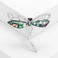 Spilla a libellula creativa con ali in conchiglia abalone e strass di cristallo lucenti - Stile Argento (MM-BR-2728)