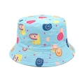 Detail of baby sun bucket hat in sky blue with cute cartoon snail and flower patterns - Head Circumference 52CM--54CM / Sky Blue