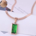 Elegant rose gold snake chain necklace with rectangular green gemstone pendant for women - Necklace / Rose Gold Plated Necklace