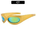 Y2K punk oval sunglasses with futuristic matte gold frame and multicolored lenses - Gold