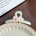 Sweet light green flower claw clip with pink and white floral accents for hair - Light Green Medium (Pink+White) - 11cm