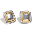 Orecchini a perno quadrati bicolore moderni in acciaio inossidabile placcato oro 18K e argento - Bottoni con Cornice Quadrata / Bicolore Oro e Argento