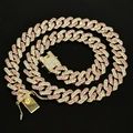 Close-up of 14mm Cuban chain box clasp with pink and white rhinestones on gold metal - Dragon Clasp Half Pink Gold